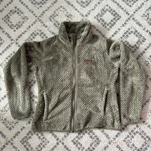 COLUMBIA Fire Side II Sherpa Full Zip Jacket Stone Green Women’s Size L Fleece